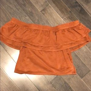 Cute off the shoulder ruffle suede crop top